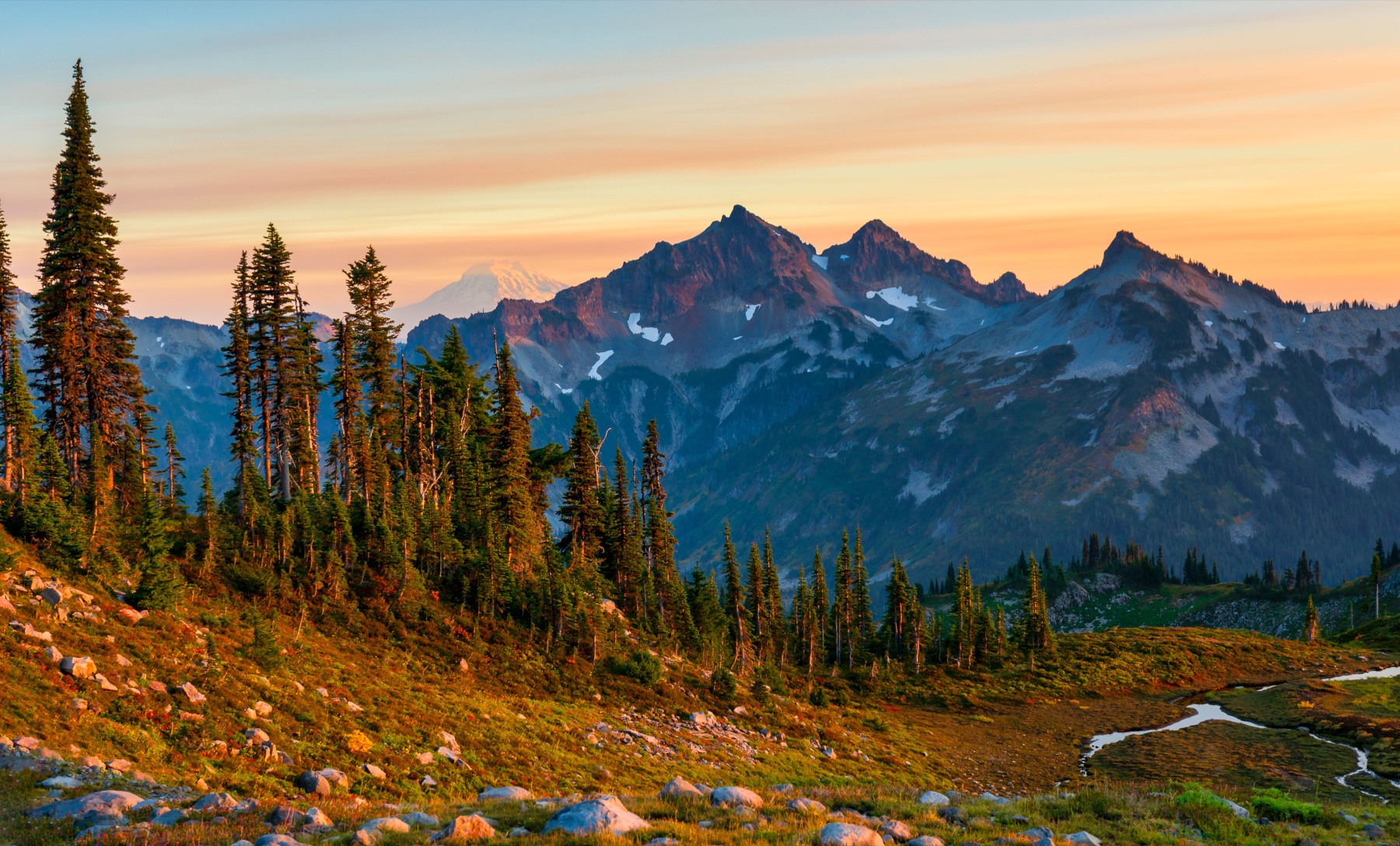 The Tatoosh Range at sunset from Paradise, Mount Rainier, Washington